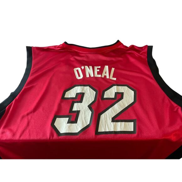 Reebok Miami Heat Mens 2XL Shaquille O'Neal 32 Red Jersey NBA Black Team Apparel - Picture 8 of 12